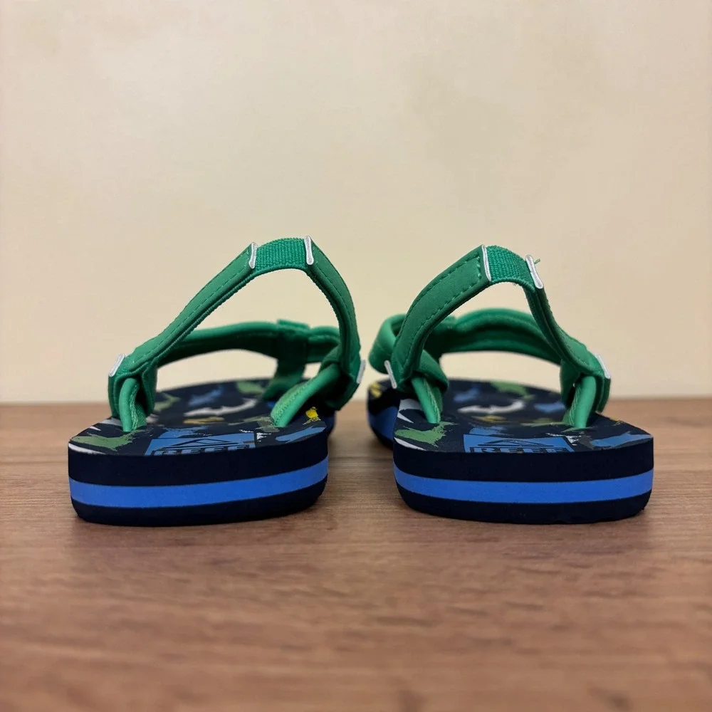 REEF Little Ahi Water-Friendly Flip-Flops Green Shark Kids Size 10 Summer Beach